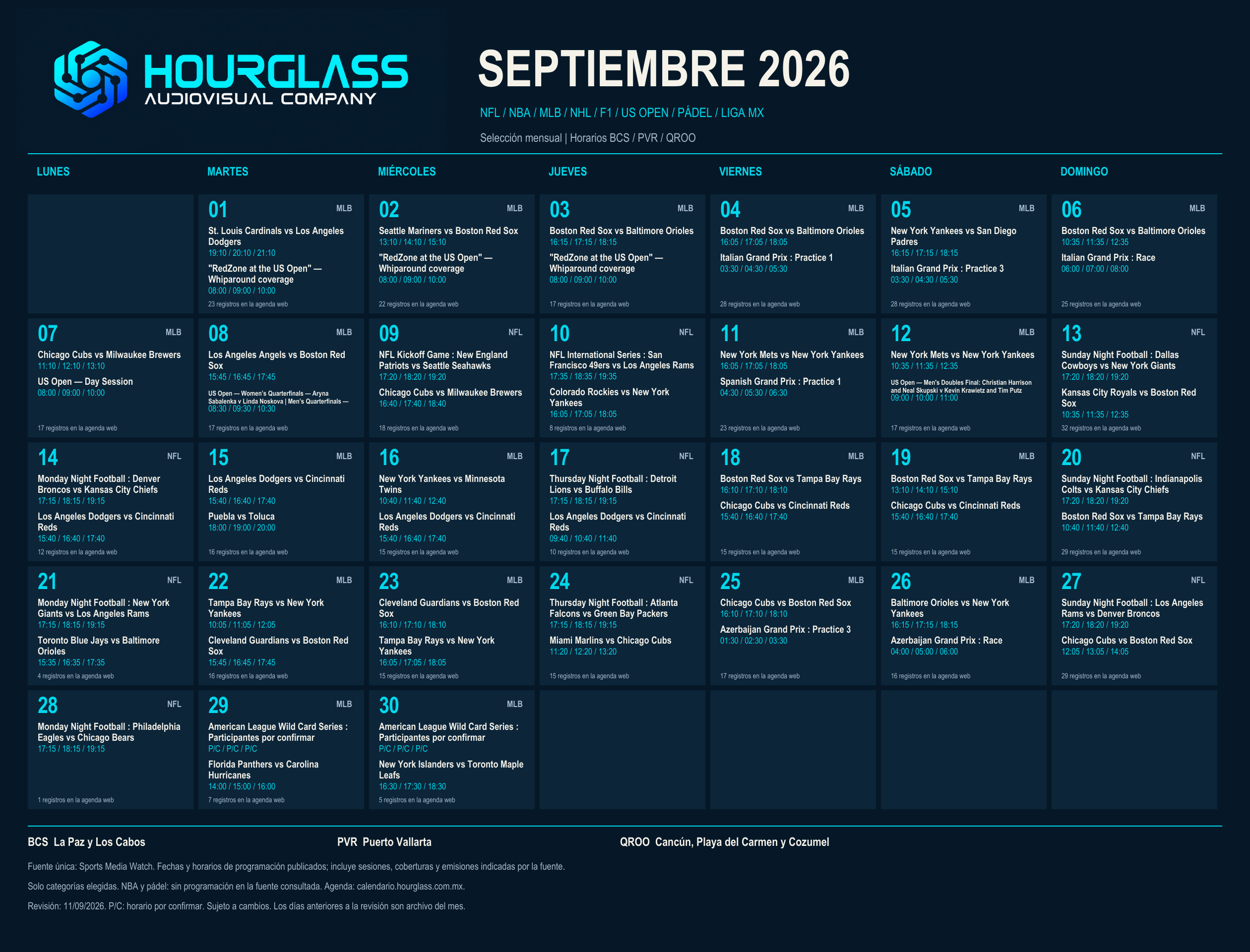 Calendario mensual Hourglass de septiembre